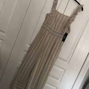 Striped linen ruffled strap jumpsuit